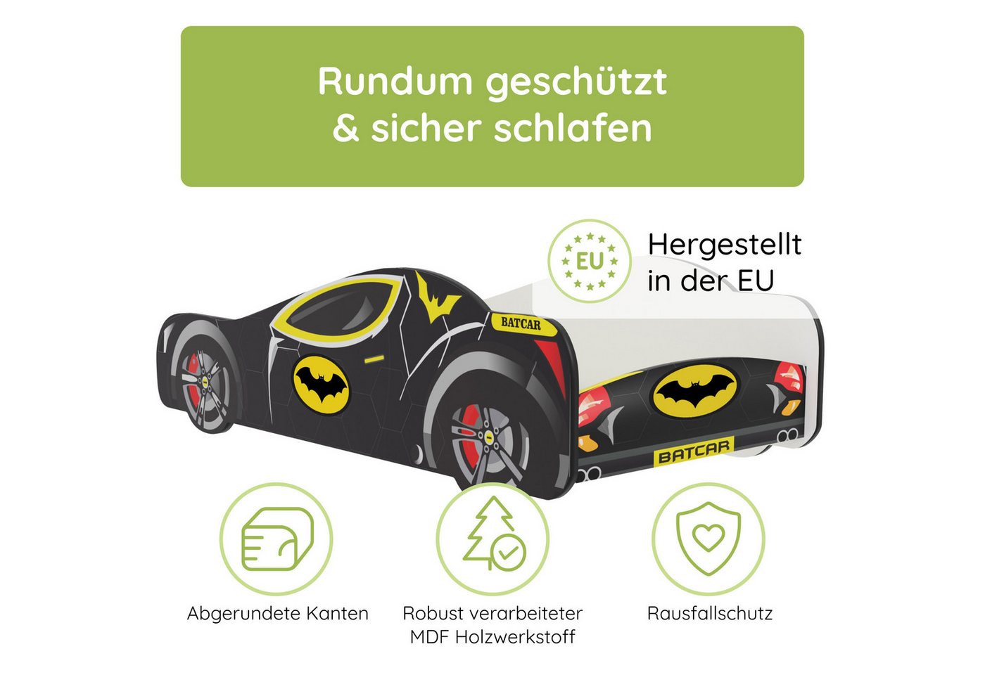 Kids Collective Autobett 70x140 / 80x160 cm Kinderbett Jugendbett mit Rausfallschutz, Kinderbett 70x140 cm mit Lattenrost - für Kinder ab 2 Jahren Bild 5
