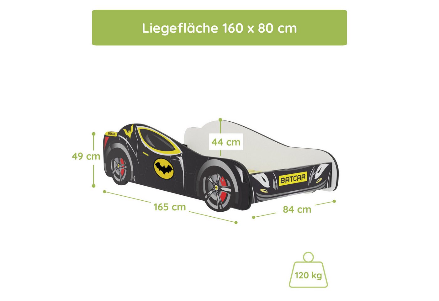 Kids Collective Autobett 70x140 / 80x160 cm Kinderbett Jugendbett mit Rausfallschutz, Kinderbett 80x160 cm mit Matratze & Lattenrost - für Kinder ab 2 J. Bild 3