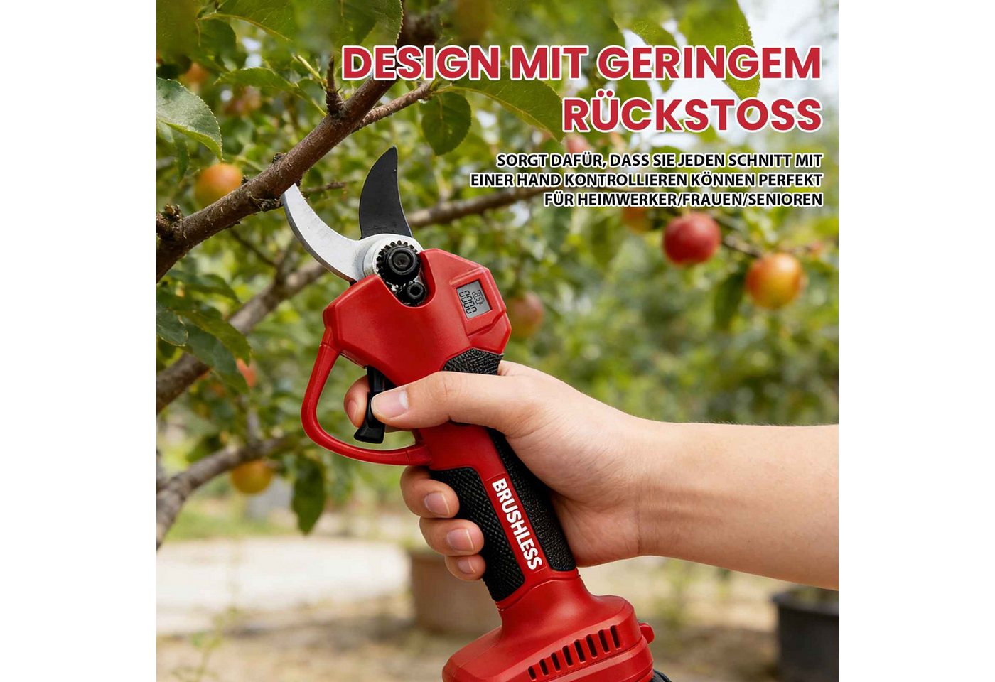 BBWL Akku-Astschere 300W mit wiederaufladbarem Akku, 3 Schnittgrößen 15-20-25mm, (leise, niedriges Rückschlagdesign), ideal für Garten, Hecken und Sträucher