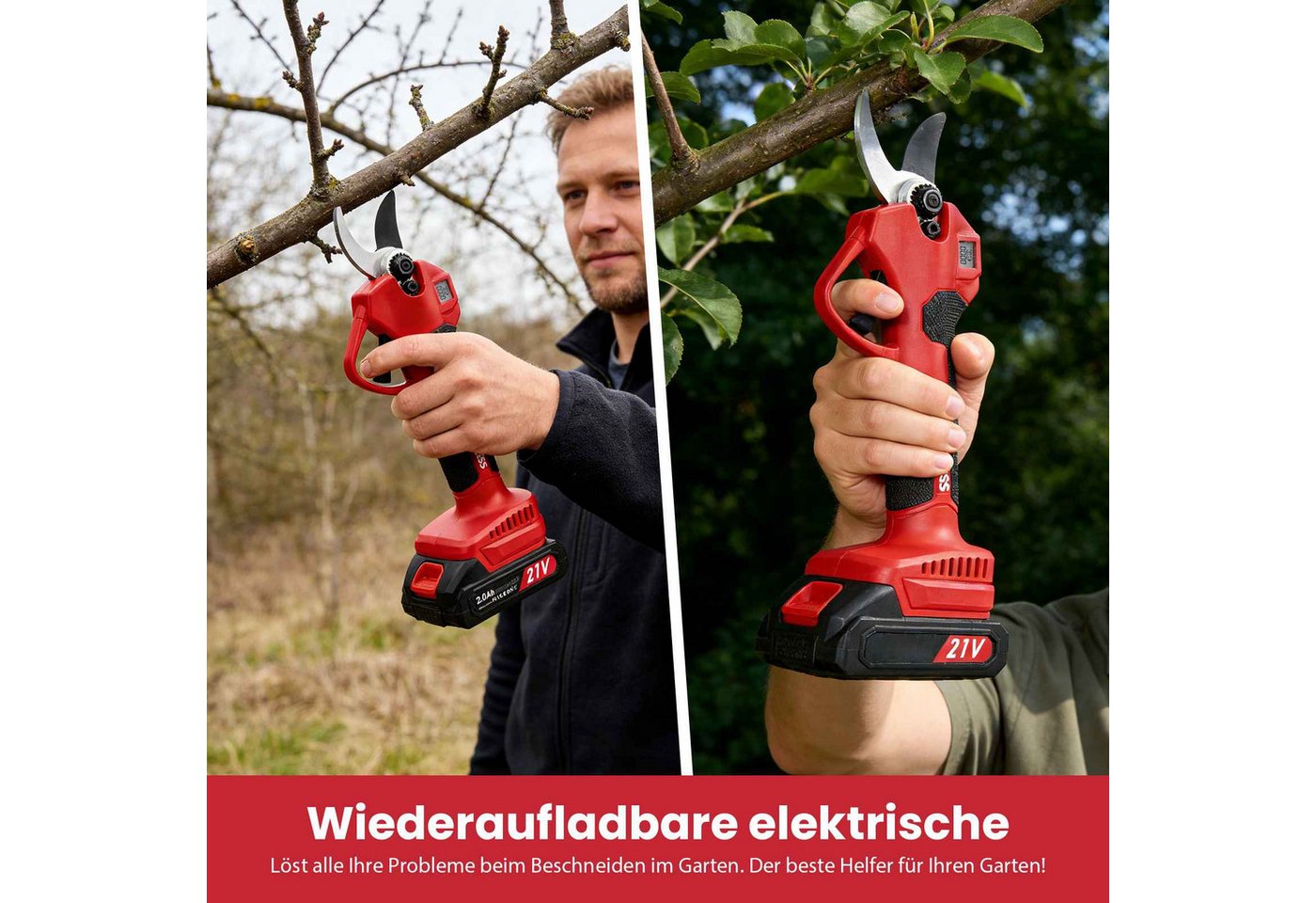 BBWL Akku-Astschere 300W mit wiederaufladbarem Akku, 3 Schnittgrößen 15-20-25mm, (leise, niedriges Rückschlagdesign), ideal für Garten, Hecken und Sträucher Bild 2