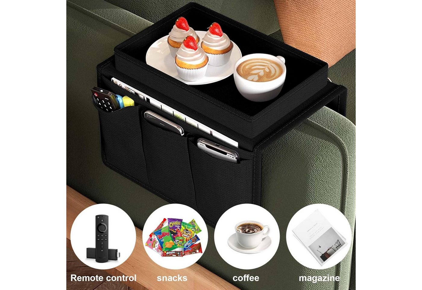 FELIXLEO Badorganizer Sofa Armlehne Organizer Oxford Tasche Tablett faltbar Aufbewahrung (1 St) Bild 4