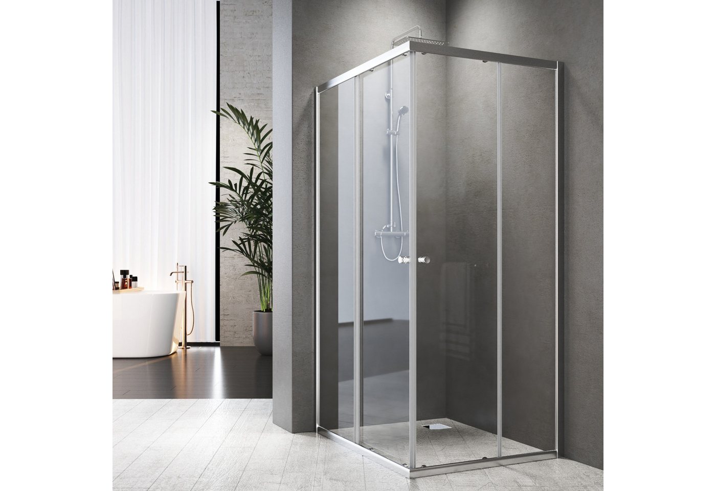Boromal Eckdusche Duschkabine 75x90 90x90 Schiebetür Verchromt Eckeinstieg Glas Dusche, BxT: 75x80 cm, 5mm Sicherheitsglas, Duschwand Duschabtrennung Bild 3