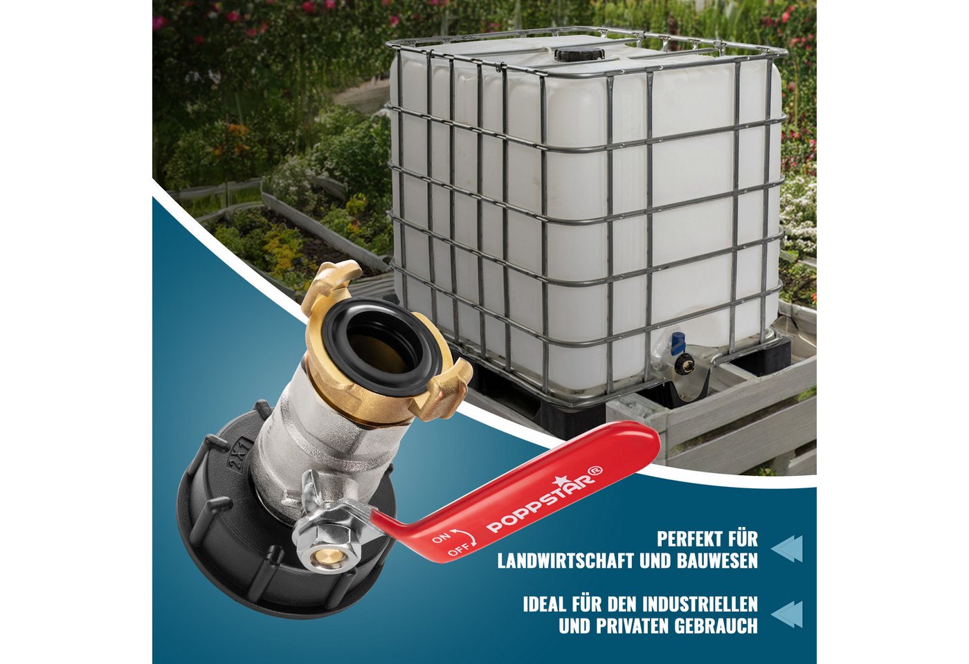 Poppstar Kugelhahn, max. 20,00 bar, IBC Auslaufhahn für IBC Container mit 1 Zoll Geka Kupplung Bild 3