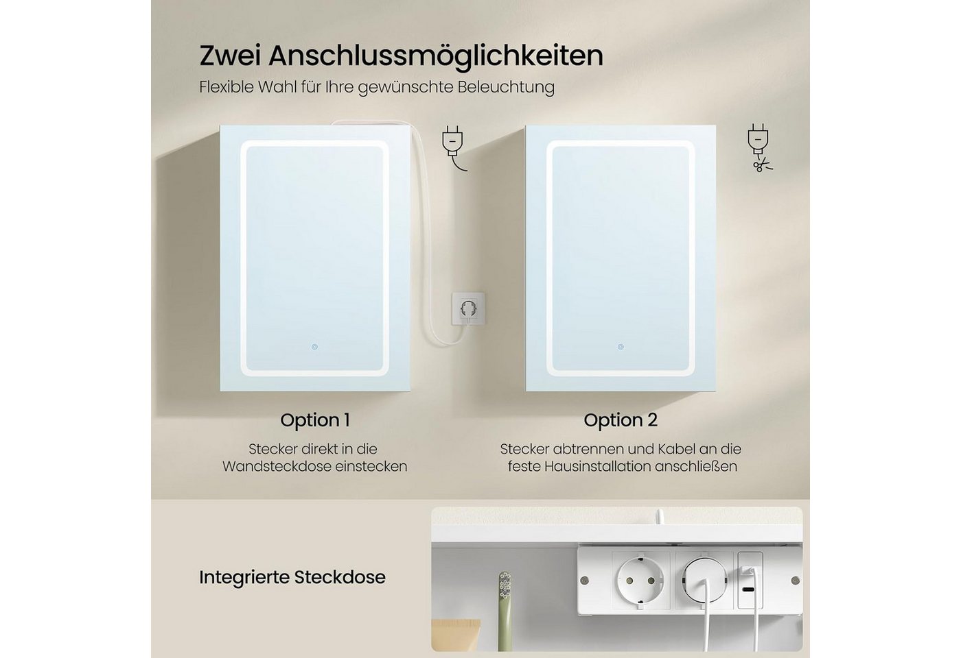 EUGAD Spiegelschrank (1-St) mit Beleuchtung, verstellbaren Einlegeböden Bild 2