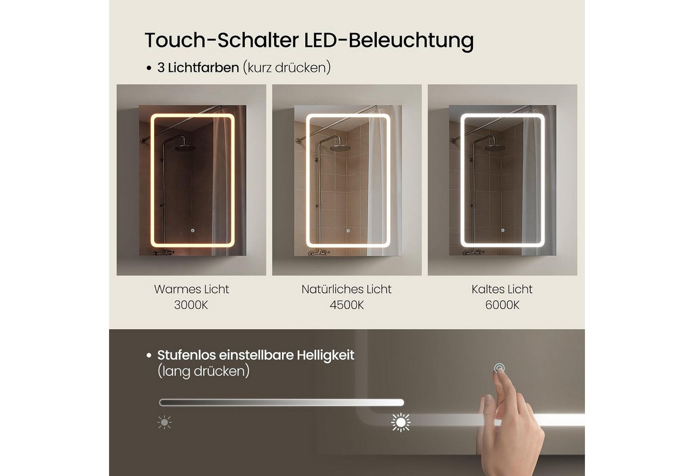 EUGAD Spiegelschrank (1-St) mit Beleuchtung, verstellbaren Einlegeböden Bild 4