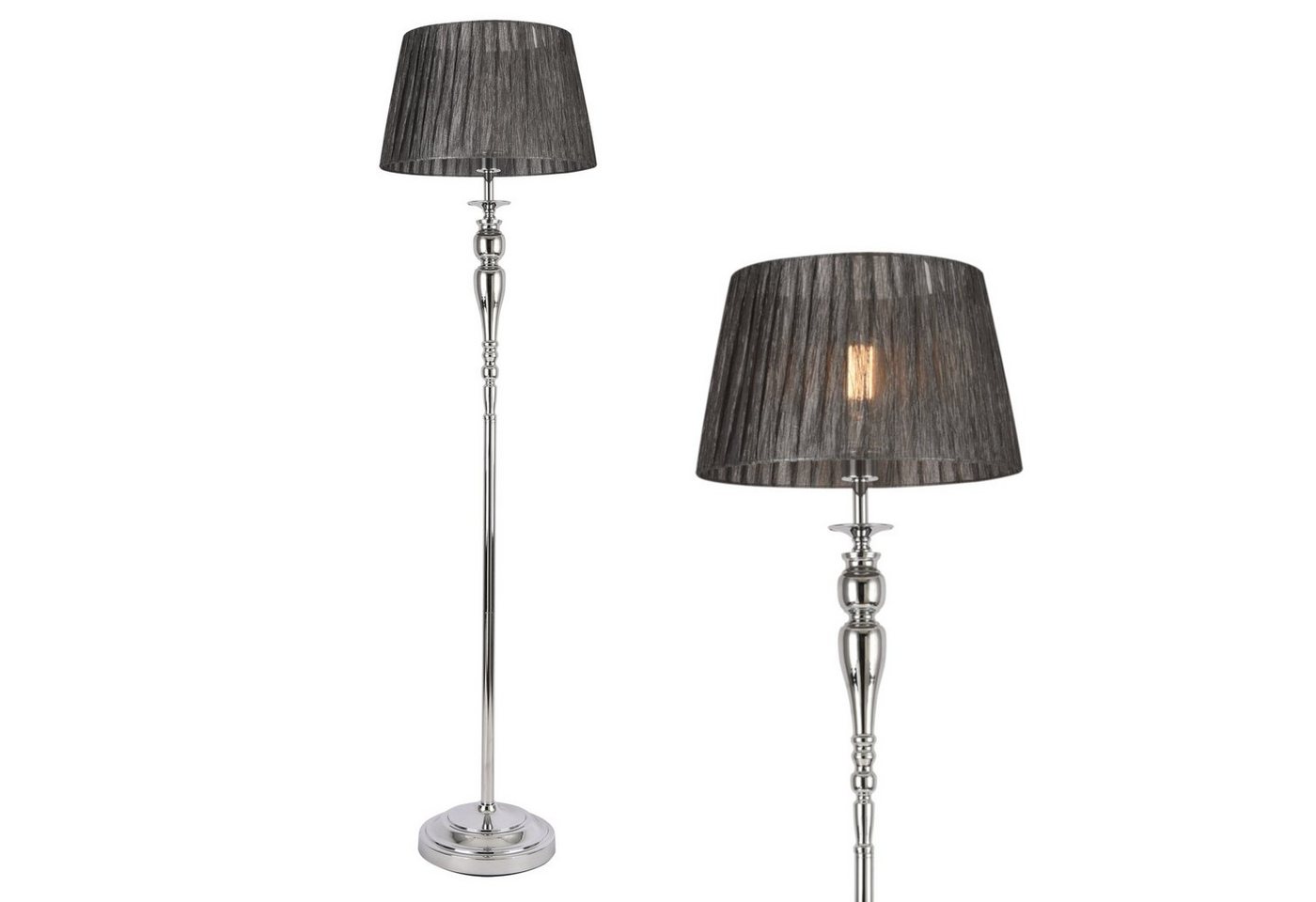 lux.pro Stehlampe, »Lingen« 1xE27 Metallgestell Stoff Schirm Chrom / Grau Bild 2