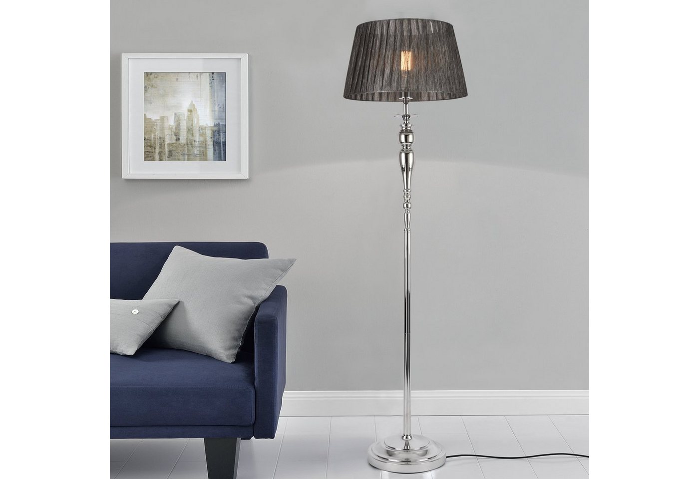 lux.pro Stehlampe, »Lingen« 1xE27 Metallgestell Stoff Schirm Chrom / Grau Bild 3