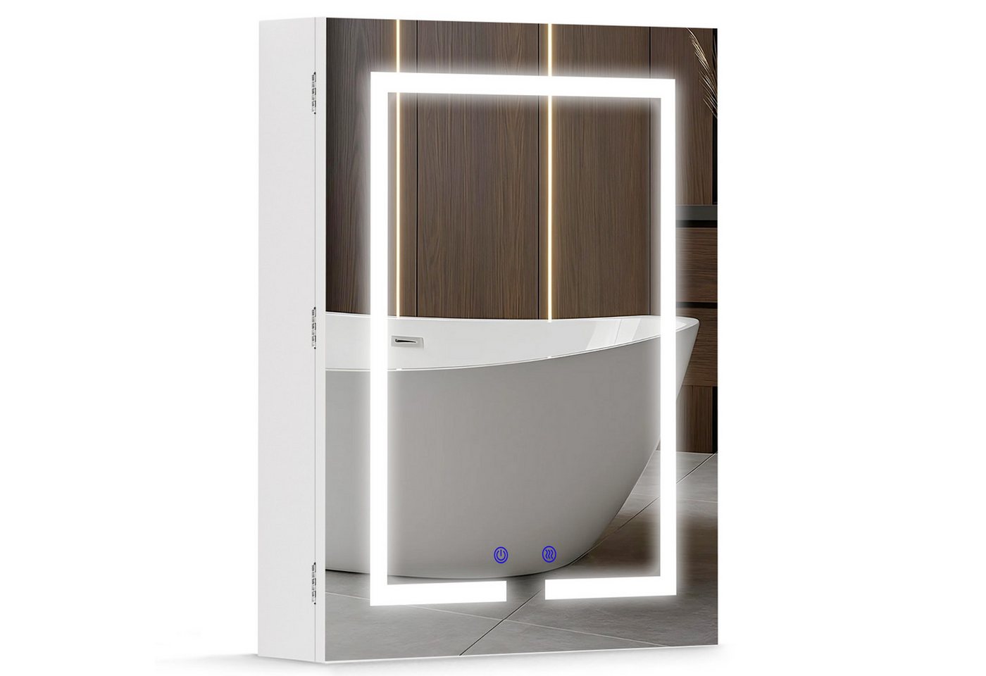 Luxstein Spiegelschrank Bad mit Beleuchtung und Steckdose, Verstellbares Regal, Entfogging-Funktion, Wandmontage Bild 3