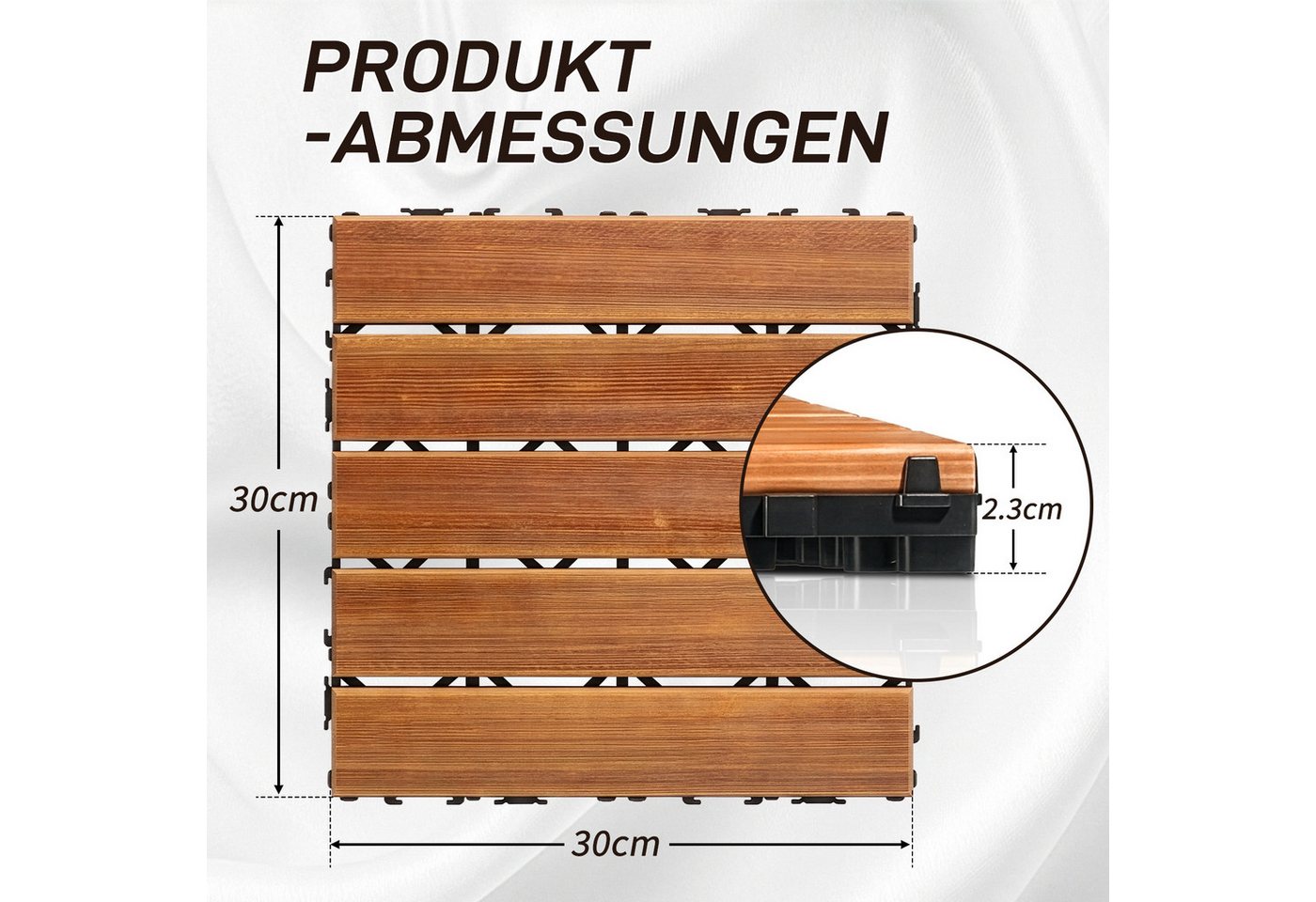 LEADZM Terrassendielen Terrassenfliesen 22er Set Klicksystem 30x30cm, Holz, 2,00 m², BxL: je 30,00x30,00 cm, 2,30 mm Stärke, (22-St), Kiefernholz, wasserabweisend, Balkonfliesen für Balkon & Terrasse Bild 2