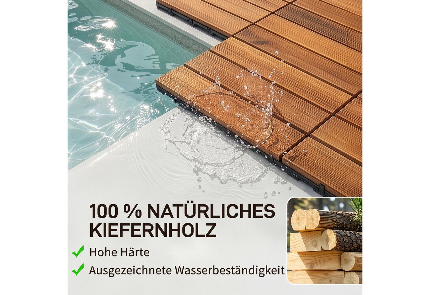 LEADZM Terrassendielen Terrassenfliesen 22er Set Klicksystem 30x30cm, Holz, 2,00 m², BxL: je 30,00x30,00 cm, 2,30 mm Stärke, (22-St), Kiefernholz, wasserabweisend, Balkonfliesen für Balkon & Terrasse Bild 4