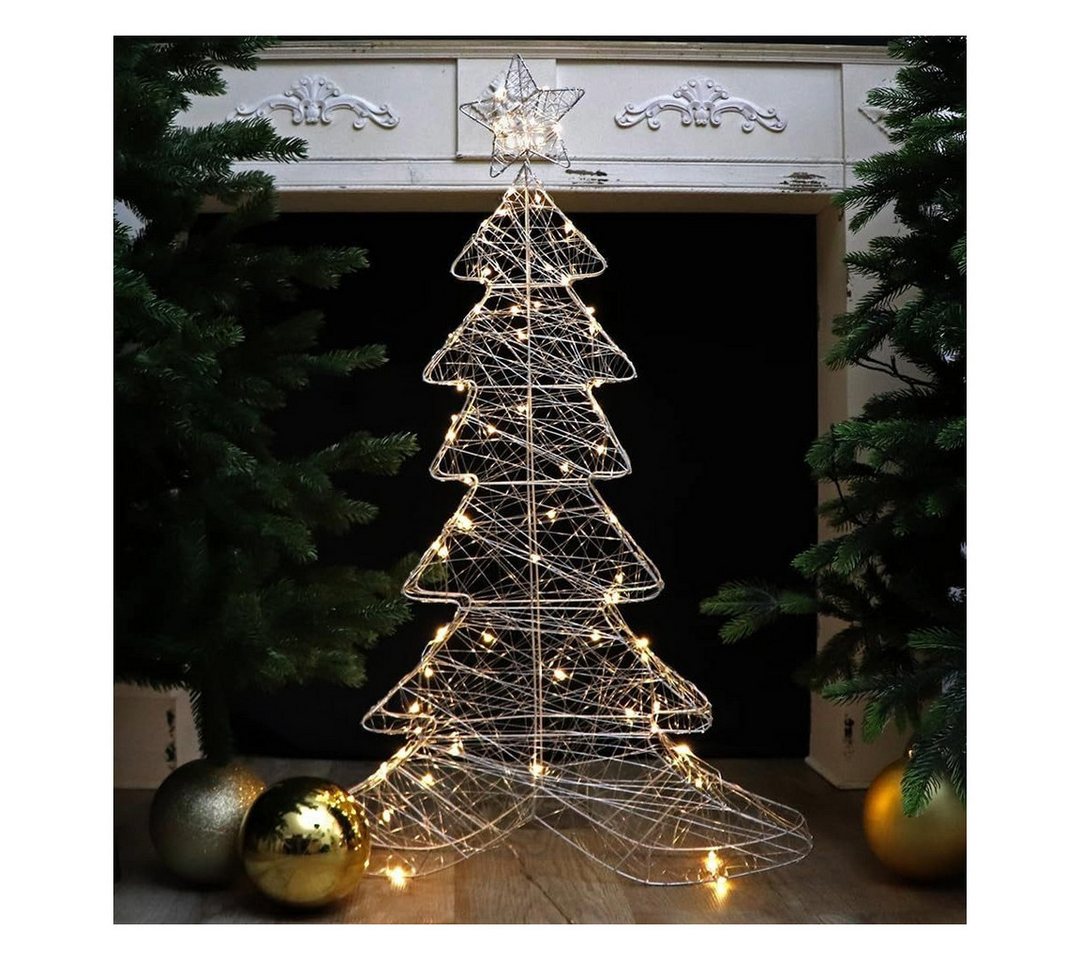 Gartenpirat LED Baum Silberdraht-Tannenbaum 100 cm mit 80 warmweißen LED Weihnachtsdeko