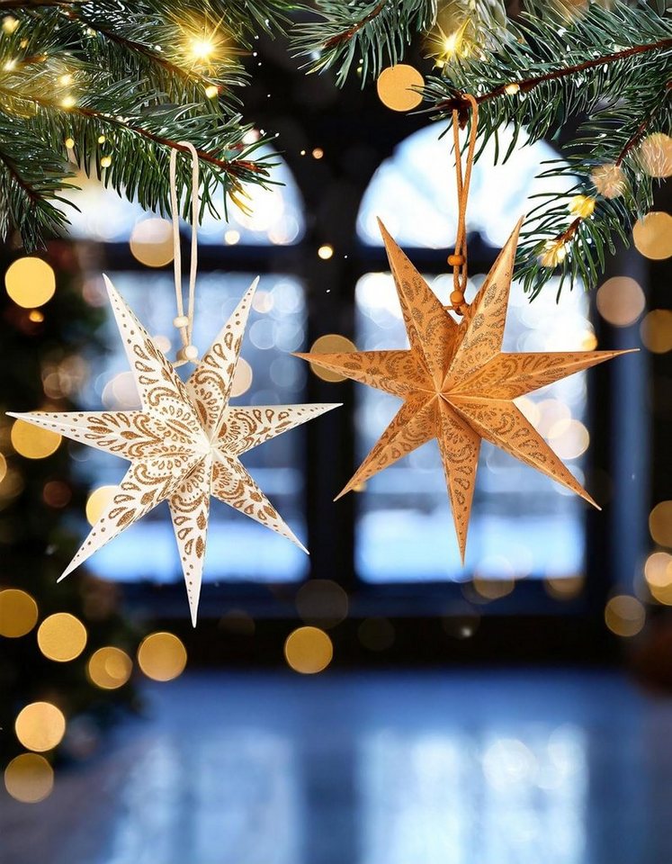 BRUBAKER Papiersterne 6 Weihnachtssterne - 20 cm Faltsterne Weihnachten - Papier Sterne, Großer Christbaumschmuck für Weihnachtsbaum und Fenster Dekoration