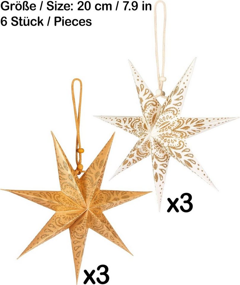 BRUBAKER Papiersterne 6 Weihnachtssterne - 20 cm Faltsterne Weihnachten - Papier Sterne, Großer Christbaumschmuck für Weihnachtsbaum und Fenster Dekoration Bild 5