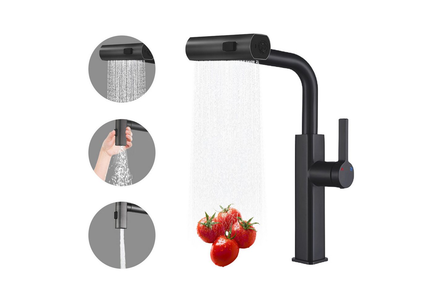 SEHAUSEU Küchenarmatur Wasserhahn Küche Bad Spültischarmatur ausziehbar 3 Strahlarten Hochdruckarmatur
