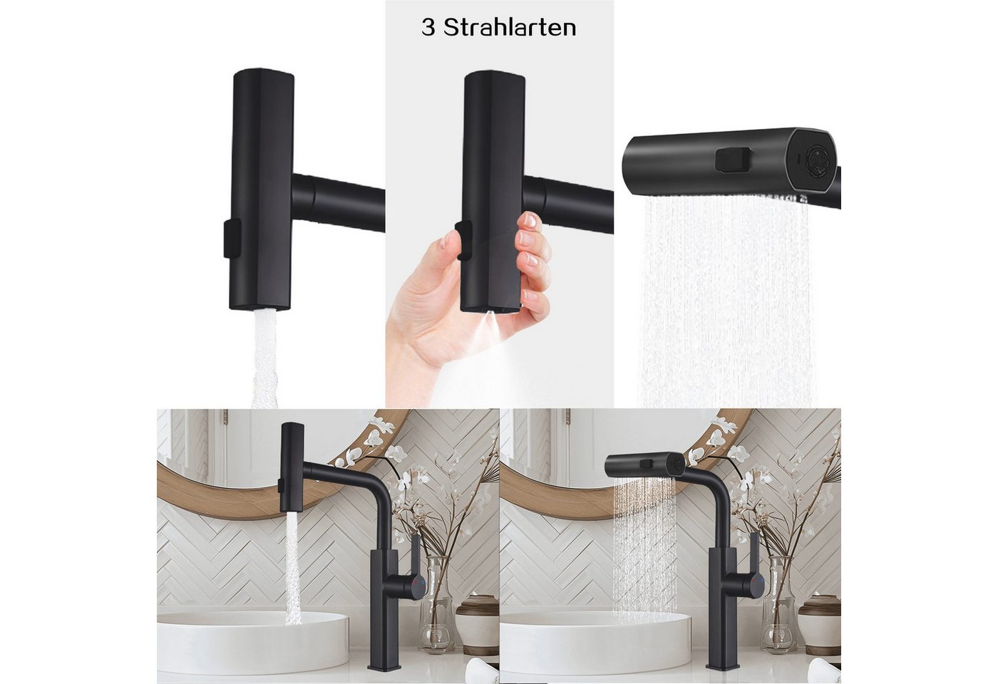 SEHAUSEU Küchenarmatur Wasserhahn Küche Bad Spültischarmatur ausziehbar 3 Strahlarten Hochdruckarmatur Bild 5
