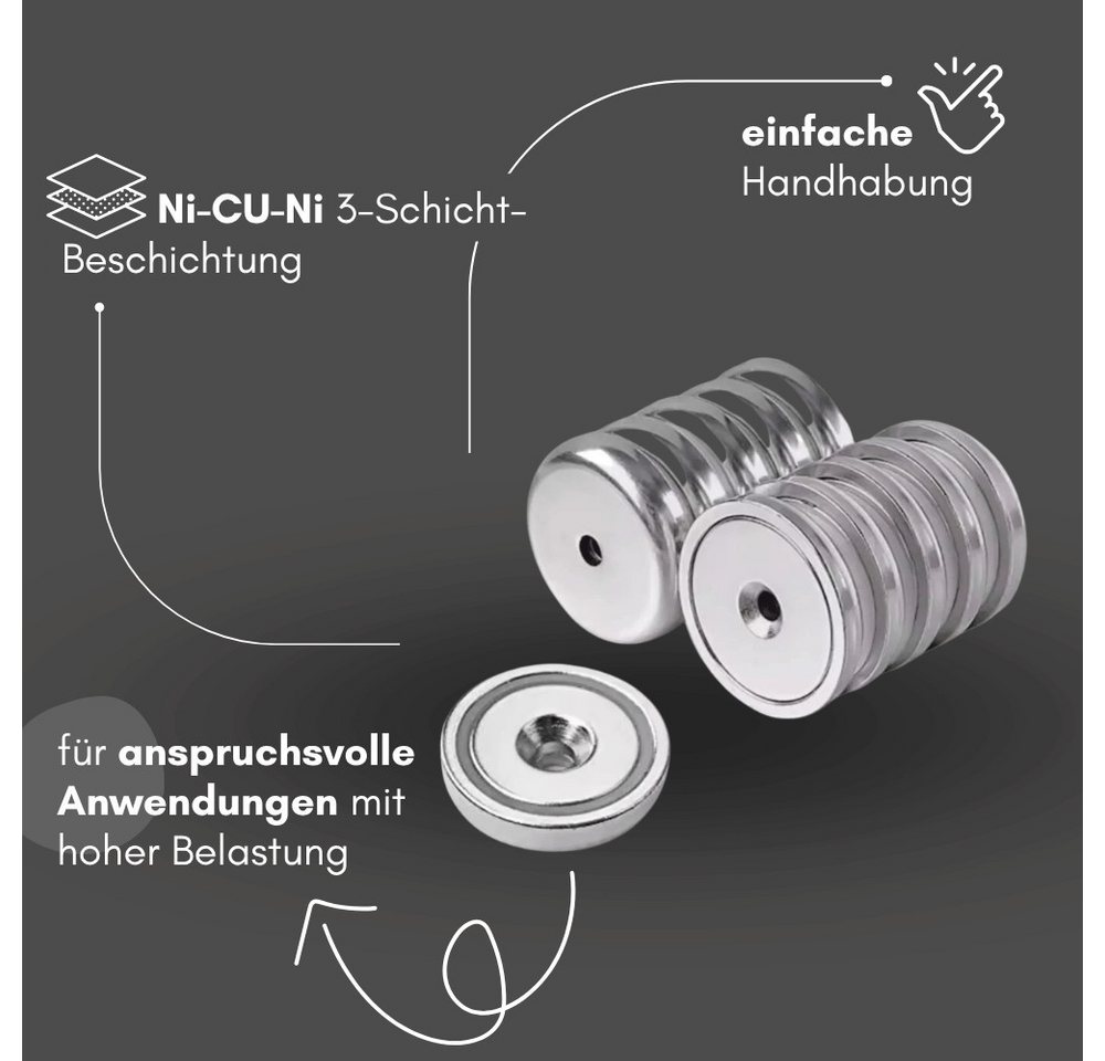 MaajeeKuto Magnet Neodym Topfmagnet Ø20 mm mit Senkbohrung 12 kg Gewinde M4 (4-St) Bild 2