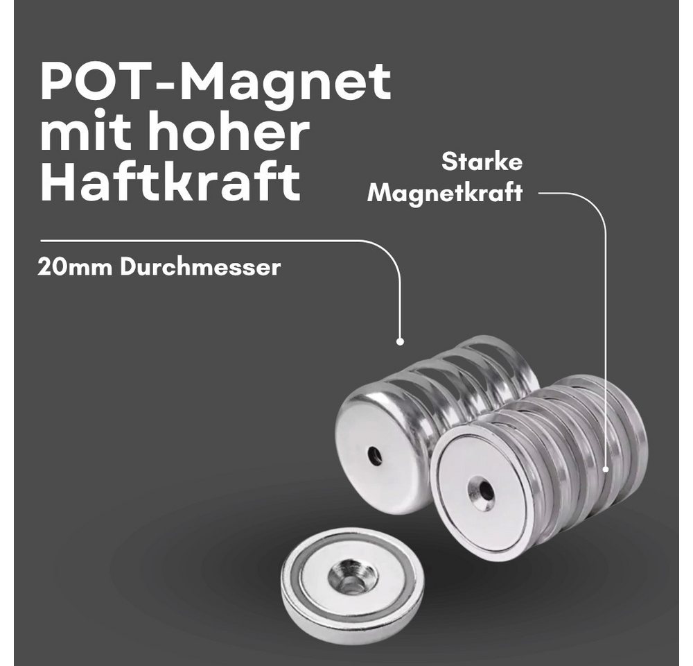MaajeeKuto Magnet Neodym Topfmagnet Ø20 mm mit Senkbohrung 12 kg Gewinde M4 (4-St) Bild 5