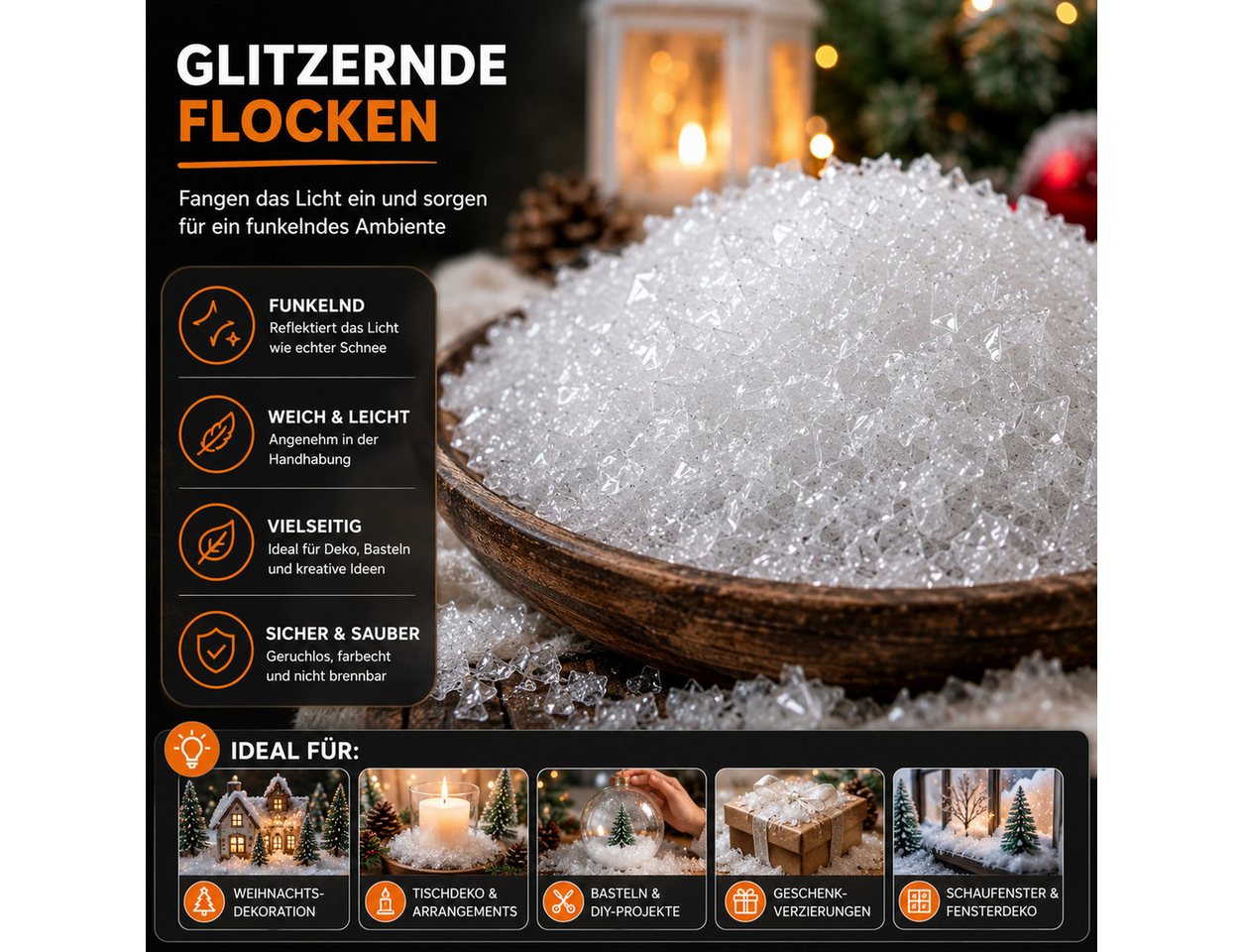 happymas Streudeko Kunstschnee, ca. 1.000 ml, weich mit Glitzereffekt für Winterdeko, (Packung 1-tlg) Bild 2