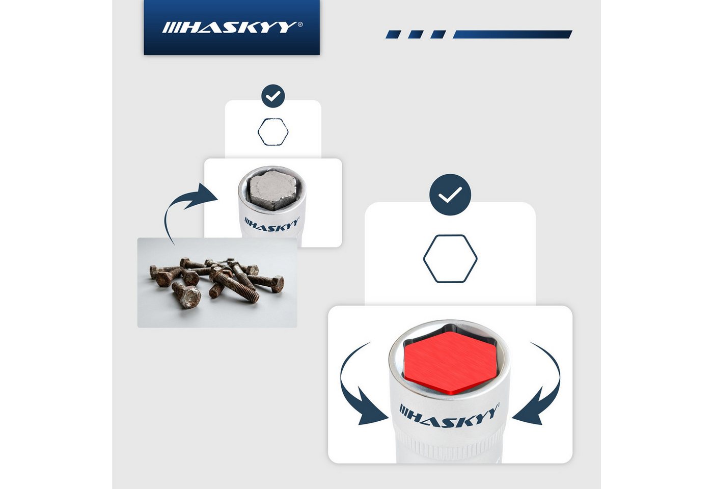 HASKYY Steckschlüssel 24-tlg Stecknuss-Set Zoll 1/4″ & 1/2″ Antrieb – 5/32″–1 1/4″ Bild 2
