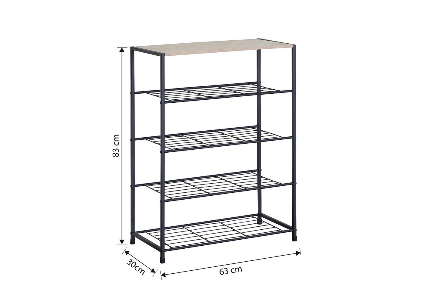 HTI-Living Schuhregal mit 4 Ablagen Sonoma Schwarz 63 x 83 x 30 cm, 1 Stück 1-tlg., modern
