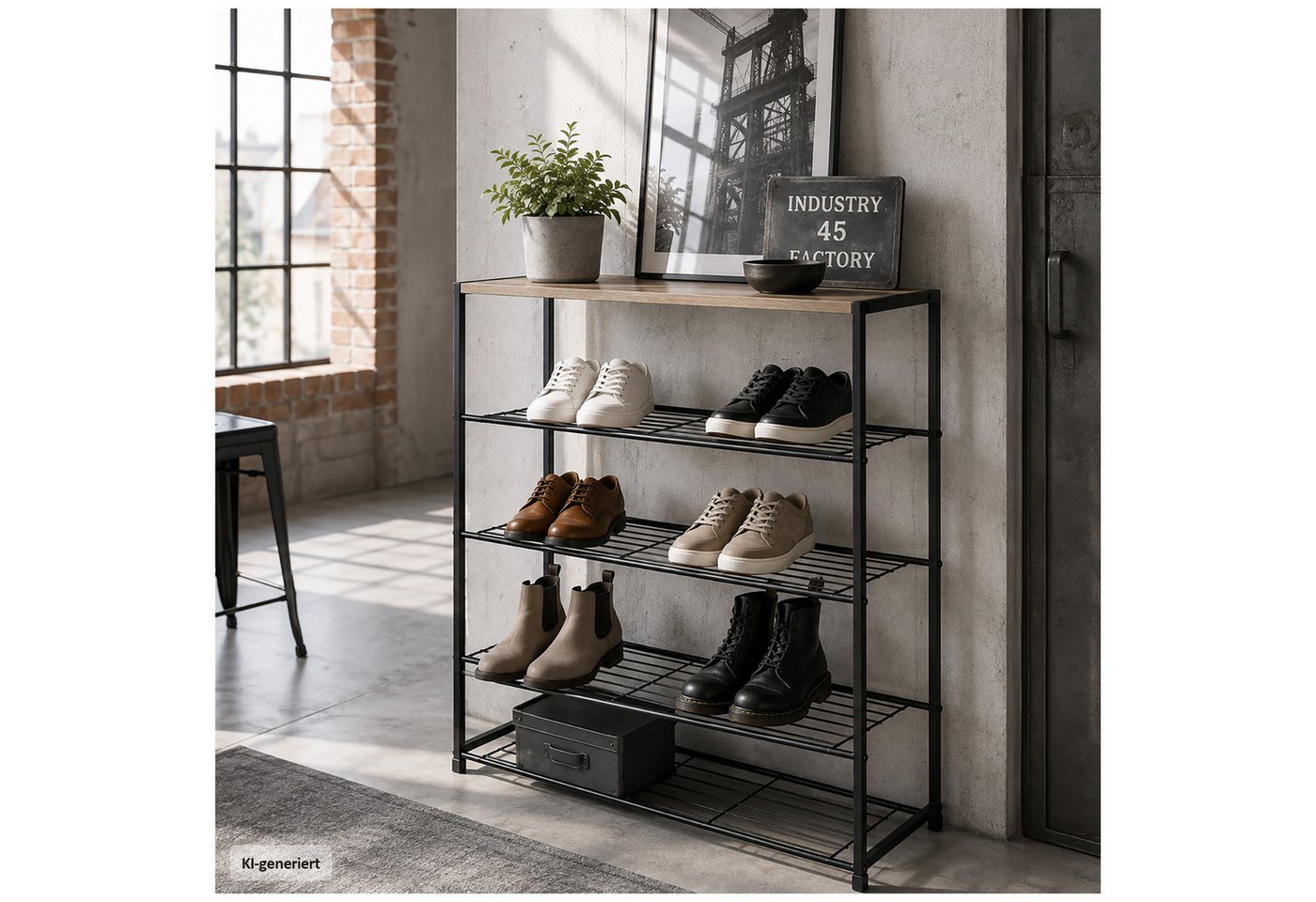 HTI-Living Schuhregal mit 4 Ablagen Sonoma Schwarz 63 x 83 x 30 cm, 1 Stück 1-tlg., modern Bild 4
