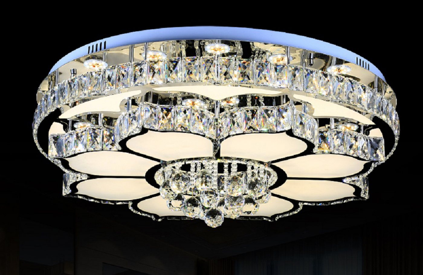 Euroton LED Deckenleuchte LED Pendelleuchte mit Fernbedienung Kristall Edelstahl energiesparend, LED fest integriert, Neutralweiß, Kaltweiß, Warmweiß, Mit Fernbedienung steuerbar