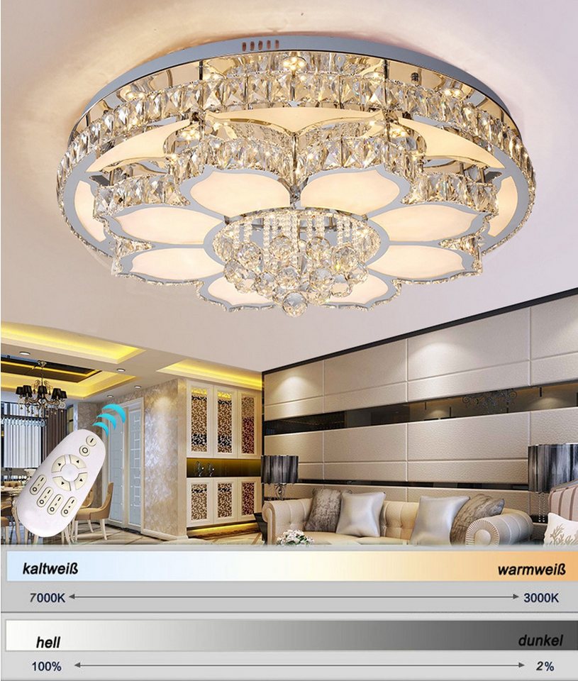 Euroton LED Deckenleuchte LED Pendelleuchte mit Fernbedienung Kristall Edelstahl energiesparend, LED fest integriert, Neutralweiß, Kaltweiß, Warmweiß, Mit Fernbedienung steuerbar Bild 5