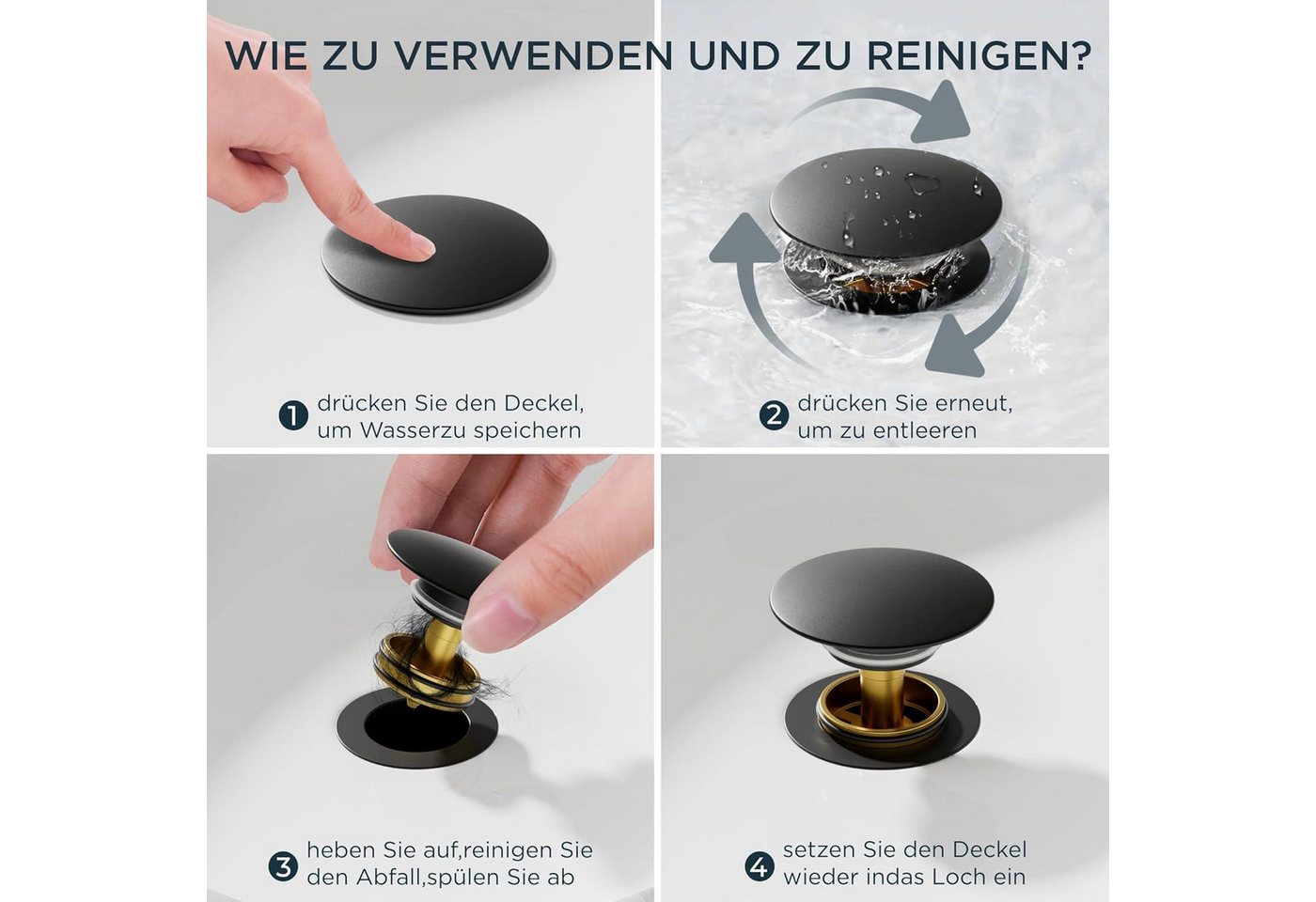 LuxusKollektion Waschtischarmatur Waschtischarmatur Wasserfall Ablaufgarnitur Schwarz 110mm Matt-schwarz Bild 4
