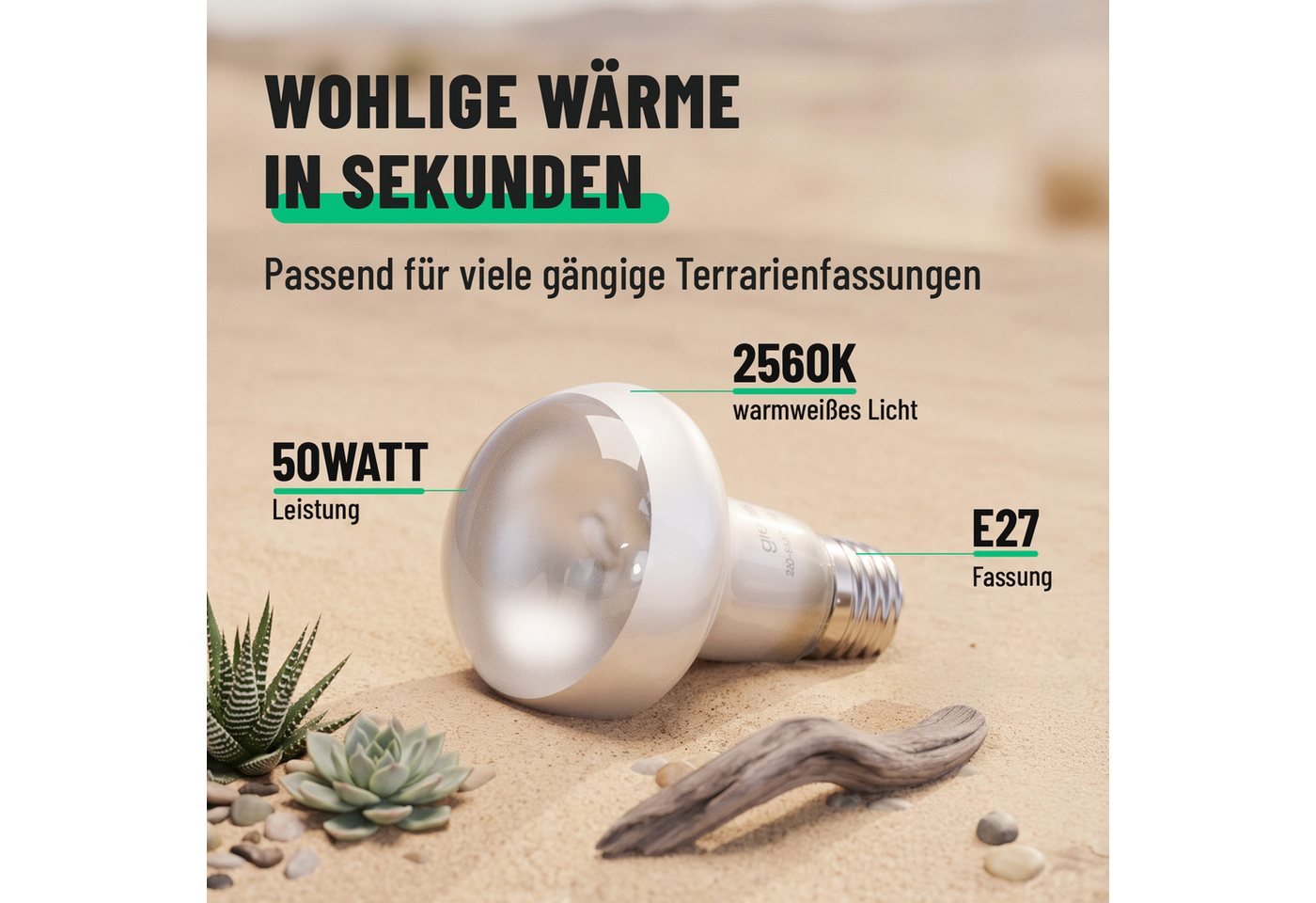 greate. Terrarienleuchte UVA Terrarium Lampe E27 50W - 4er Pack Reptilien Wärmelampe, warmweiß Bild 5