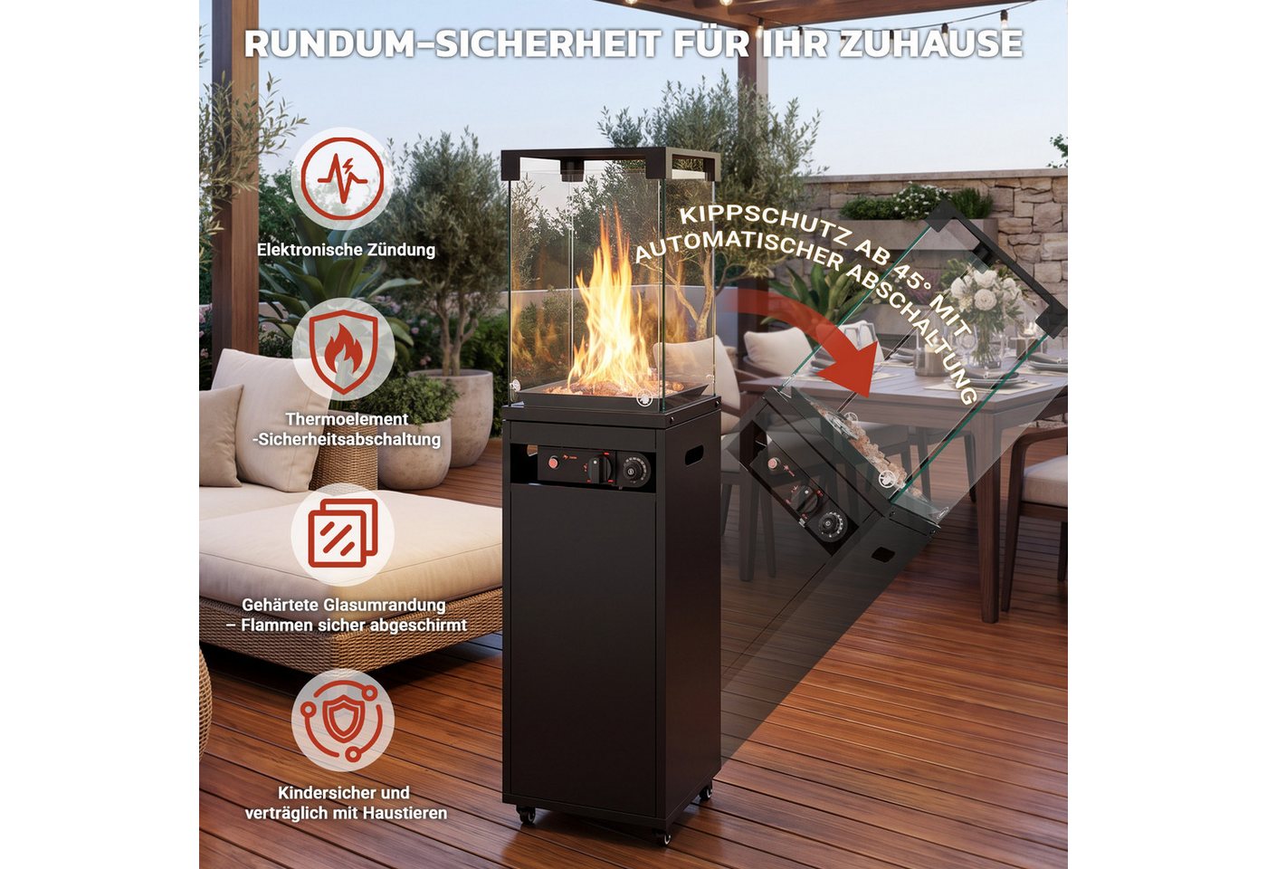 HOMALL Heizstrahler 8KW Mobiler Gasheizstrahler Terrassenstrahler Elektronische Zündung, Piezo-Zündung, Kippschutz und Thermoelement-Sicherheit Mit Timer Bild 2