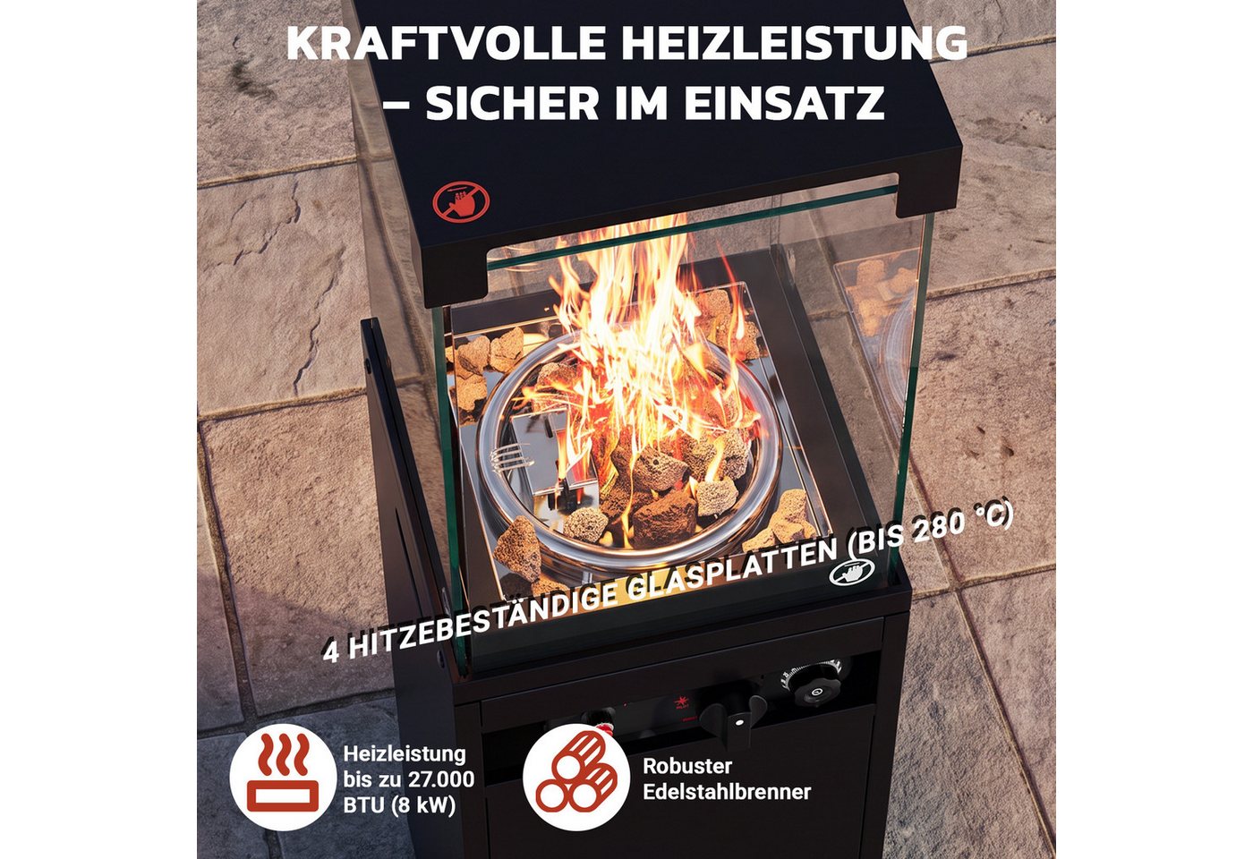 HOMALL Heizstrahler 8KW Mobiler Gasheizstrahler Terrassenstrahler Elektronische Zündung, Piezo-Zündung, Kippschutz und Thermoelement-Sicherheit Mit Timer Bild 5