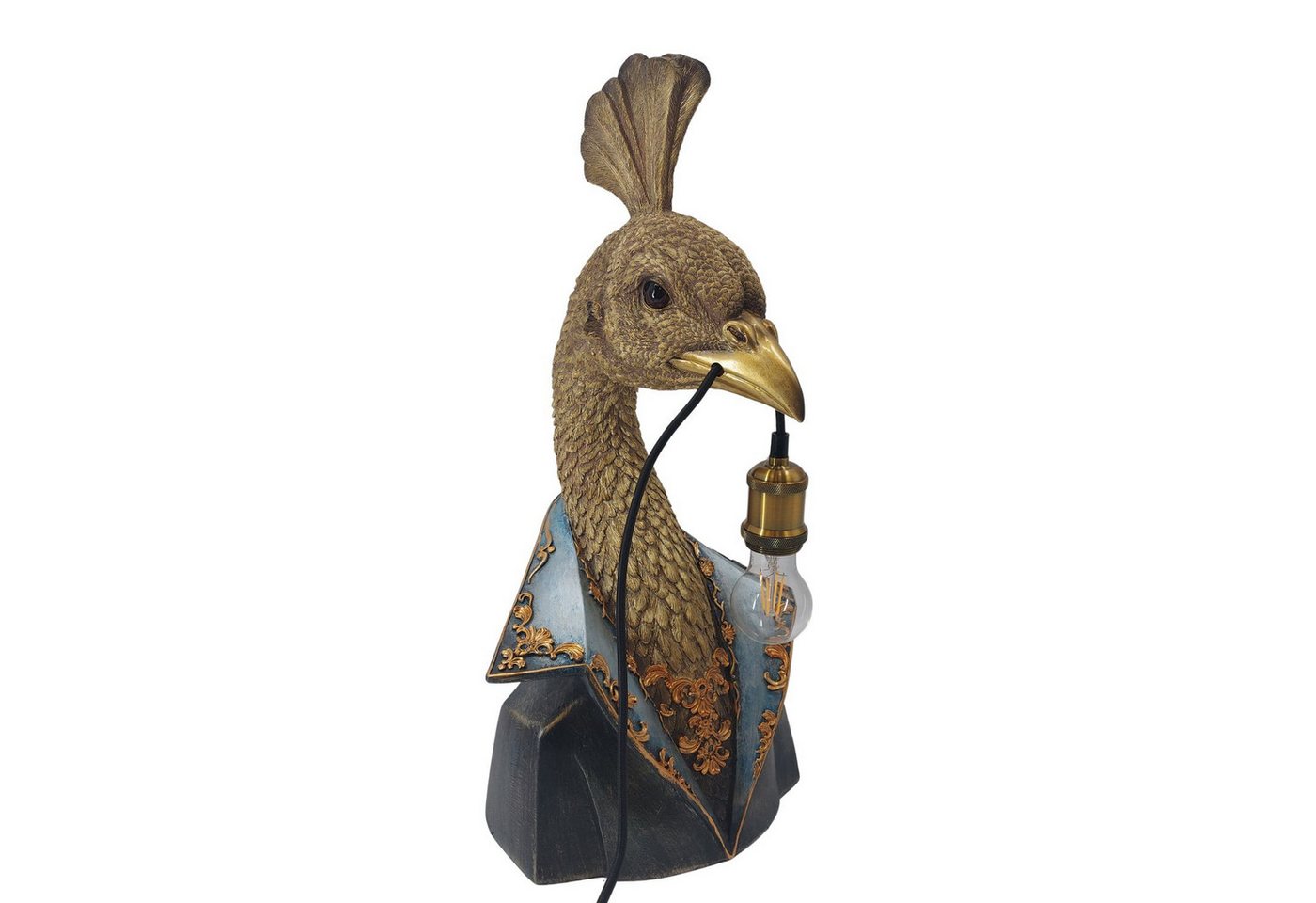 formano Tischleuchte Pop Art Tiere im Anzug, Nicht enthalten, mit Stecker und Schalter, Gold, Pfau, H: 58cm