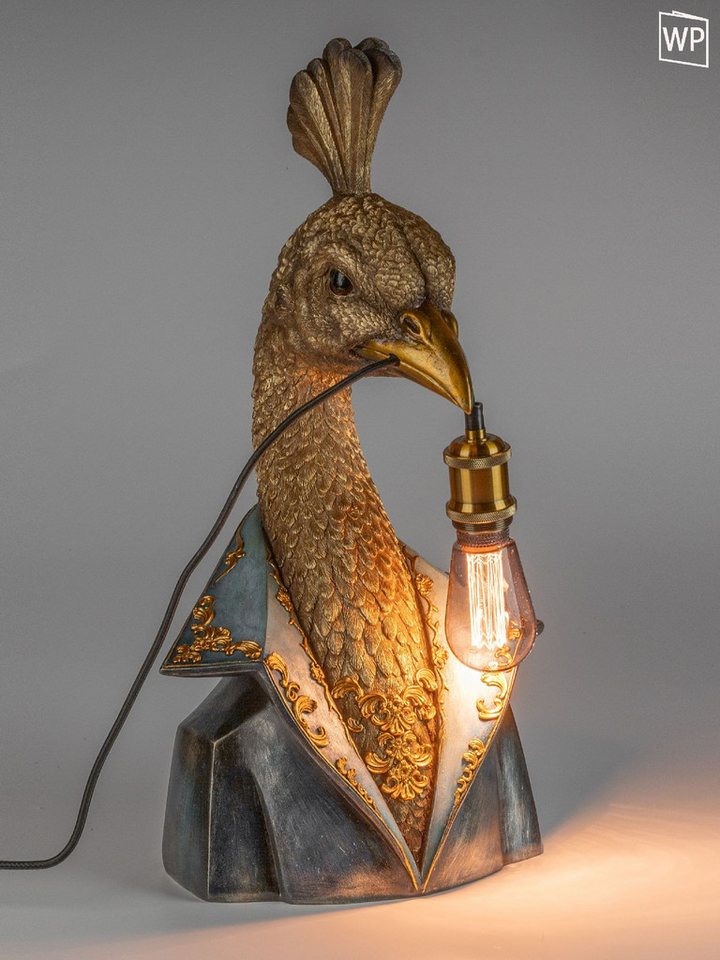 formano Tischleuchte Pop Art Tiere im Anzug, Nicht enthalten, mit Stecker und Schalter, Gold, Pfau, H: 58cm Bild 2