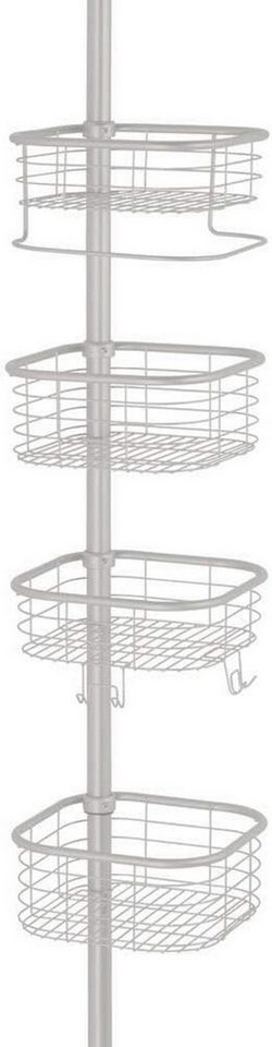 mDesign Badaccessoire-Set Eckregal Dusche Teleskop 4 Körbe hellgrau 270cm ohne Bohren Ablage m