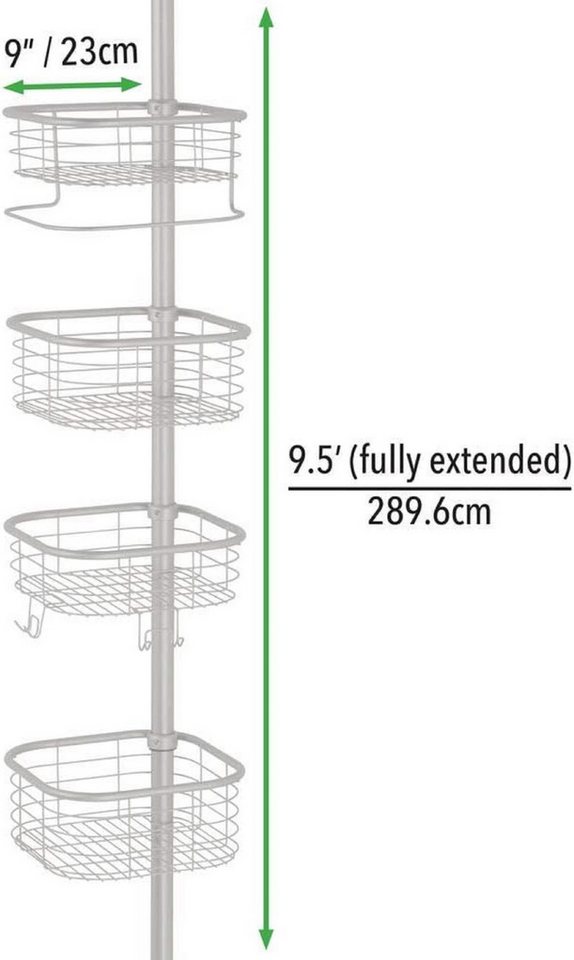 mDesign Badaccessoire-Set Eckregal Dusche Teleskop 4 Körbe hellgrau 270cm ohne Bohren Ablage m Bild 2