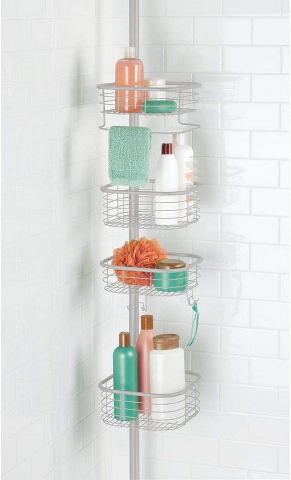 mDesign Badaccessoire-Set Eckregal Dusche Teleskop 4 Körbe hellgrau 270cm ohne Bohren Ablage m Bild 3