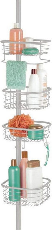 mDesign Badaccessoire-Set Eckregal Dusche Teleskop 4 Körbe hellgrau 270cm ohne Bohren Ablage m Bild 4