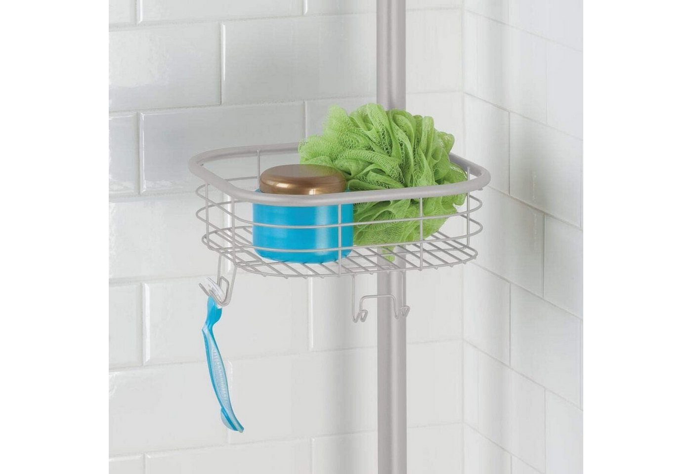 mDesign Badaccessoire-Set Eckregal Dusche Teleskop 4 Körbe hellgrau 270cm ohne Bohren Ablage m Bild 5