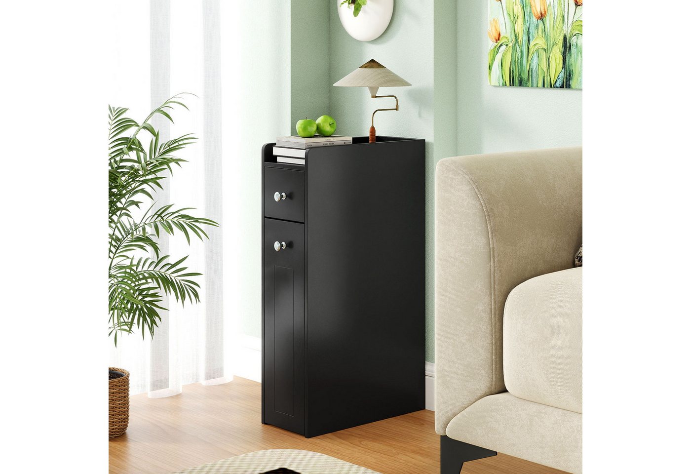 KOMFOTTEU Badkommode Nischenschrank Nischenregal Badezimmerschrank, mit Schublade & Rollen Bild 3
