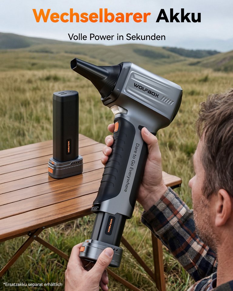 WOLFBOX Akku-Laubbläser MegaFlow 500pro Akku Laubbläser, 270 km/h, (1 St), für Garten, Auto, Terrasse, 3 Düsen Bild 3
