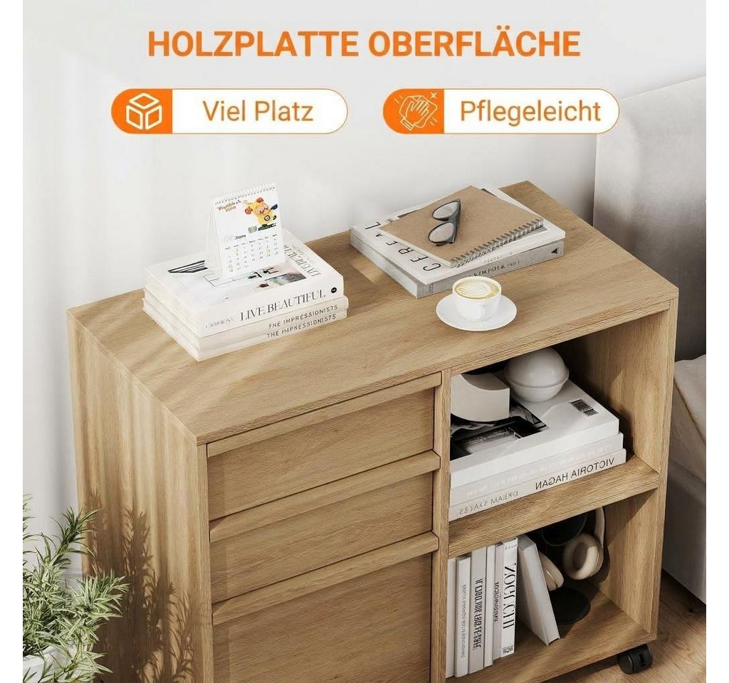 GarveeMore Aktenschrank Container Stauraumschrank mit 3 Schubladen und offenen Ablagefächern (1-St) hoch 67cm, mit Rolle Computerschrank Beistellschrank Mehrzweckschrank Bild 4