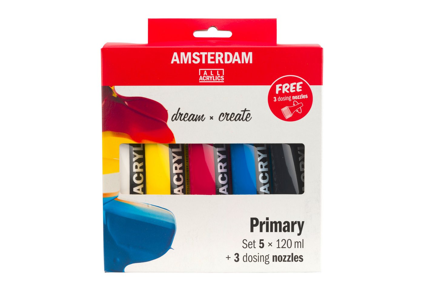 AMSTERDAM Bastelfarbe Acrylfarben-Set Starter, inkl. 3 Dosierspitzen 5 x 120 ml