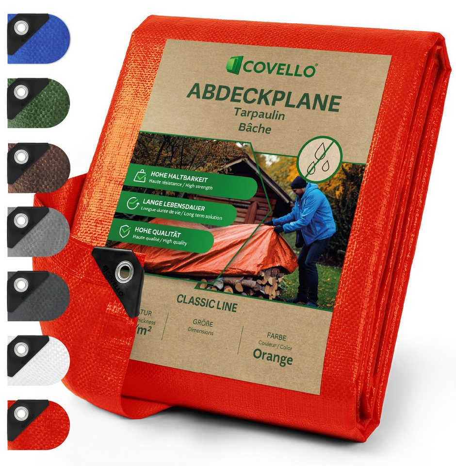 Covello Schutzplane 90g/m² orange, Abdeckplane mit Ösen wasserdicht, Plane UV-stabilisiert in vielen verschiedenen Farben & Größen Bild 4
