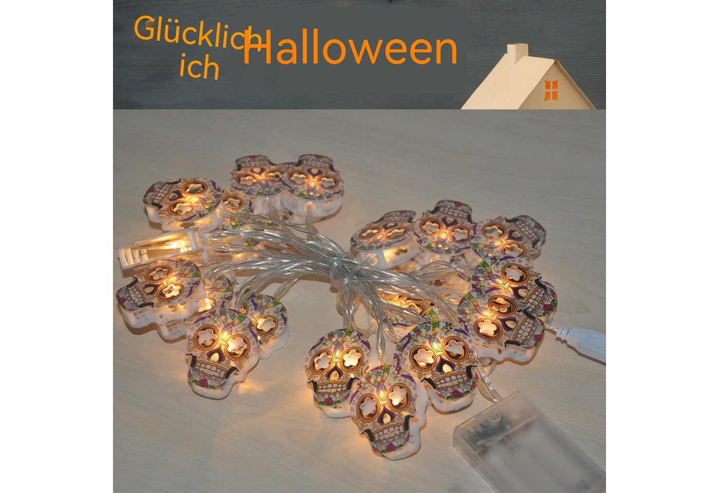 nsihing LED-Lichterkette Halloween Totenkopf-Lichterkette,Geister-Halloween-Dekoration, Hängende Lichterkette, für Innen- und Außenbereich, Zuhause, Garten Bild 5