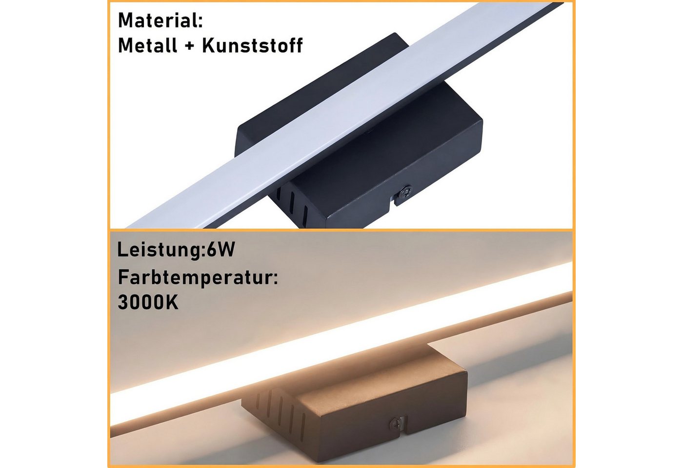 ZMH LED Wandleuchte Innen Wandlampe Schwarz 3000K Flurlampe 2 Stück Wand Lampe, Warmweiß
