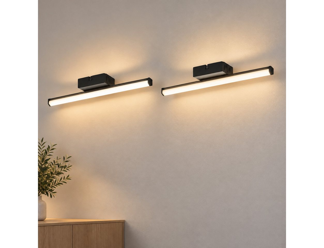 ZMH LED Wandleuchte Innen Wandlampe Schwarz 3000K Flurlampe 2 Stück Wand Lampe, Warmweiß Bild 3