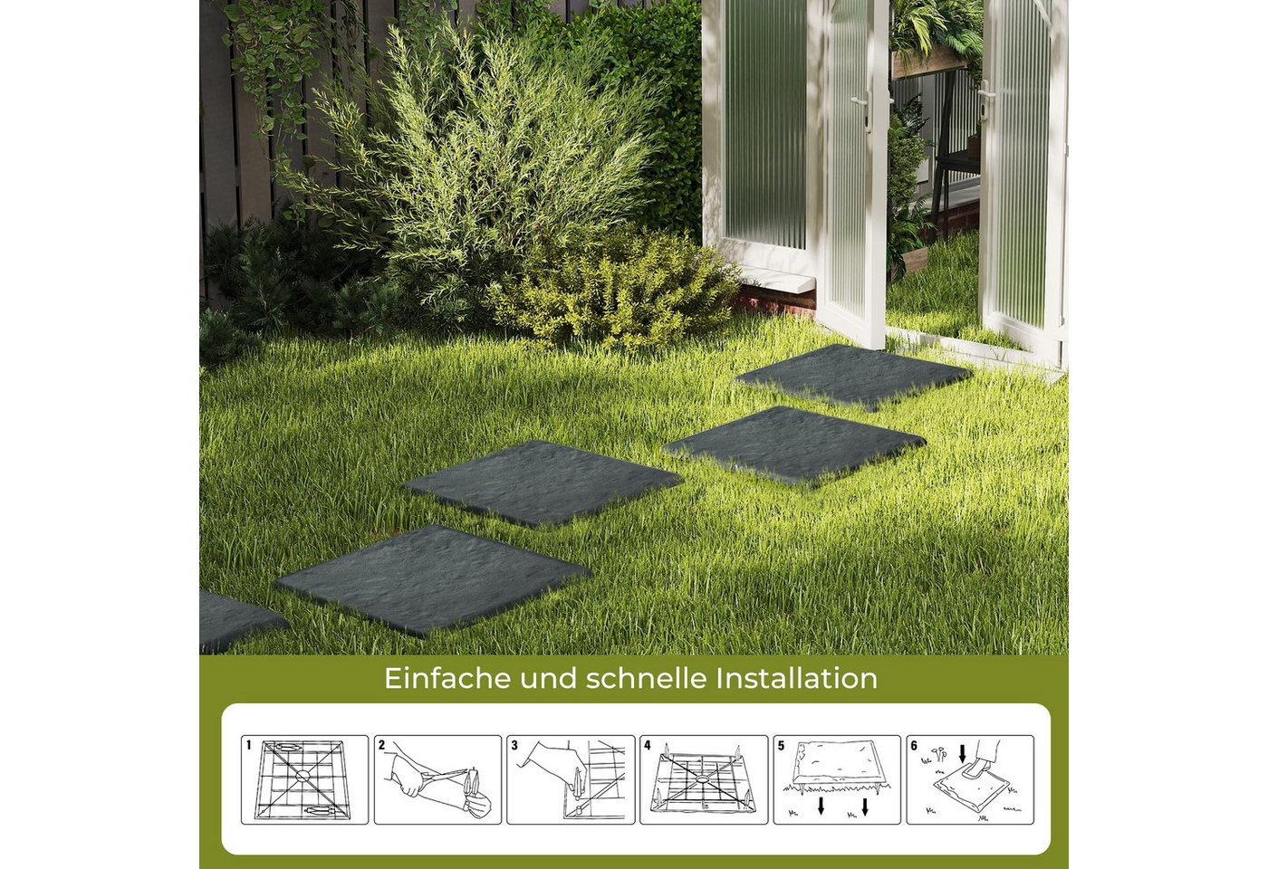COSTWAY Antirutschmatte, 8-St., 39,5x39,5cm Trittsteine mit Bodenpfählen