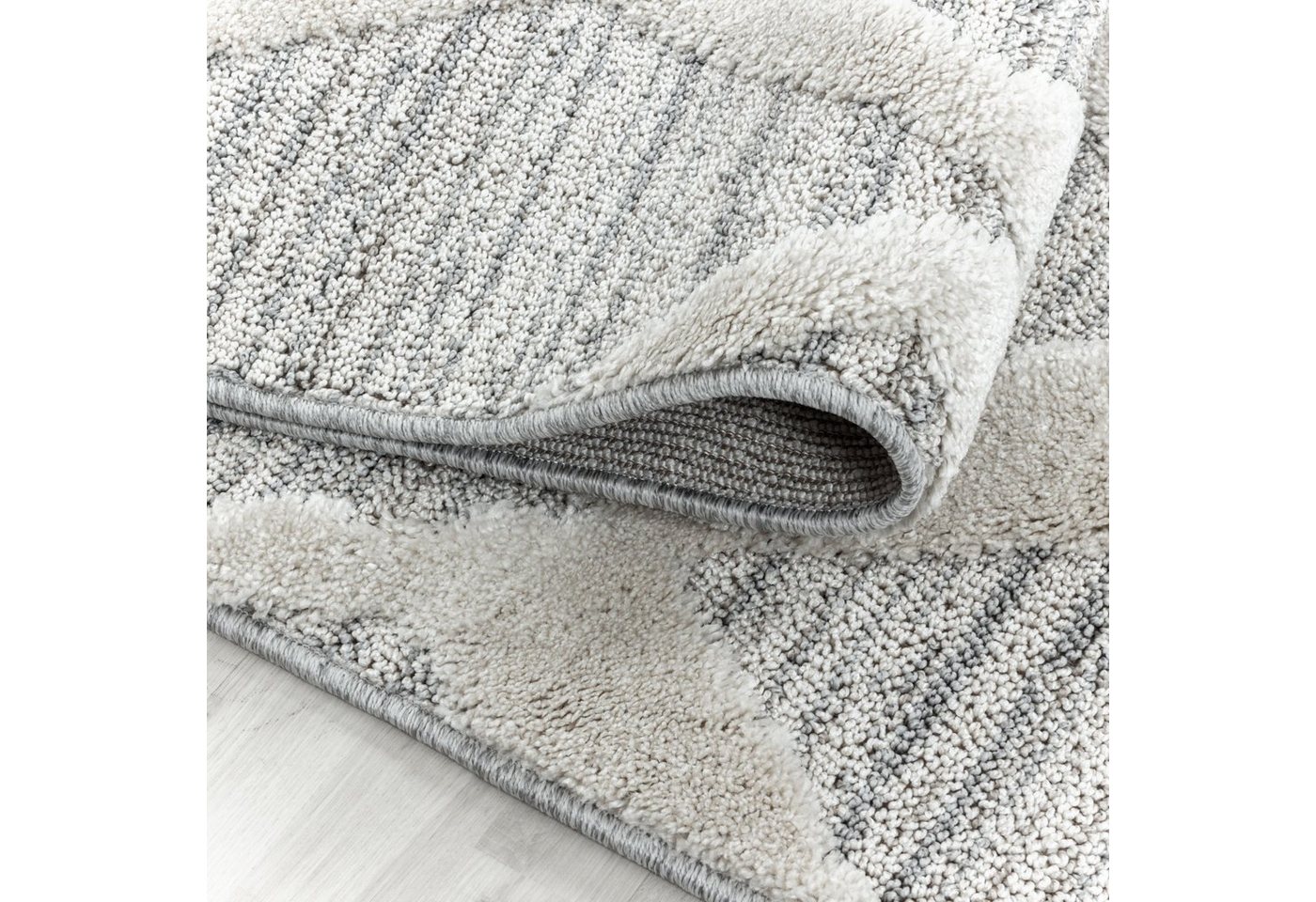 Stilvoll Günstig Hochflor-Teppich in Grau mit Boho-Design für Wohnzimmer, Läufer, Höhe: 20 mm Bild 5