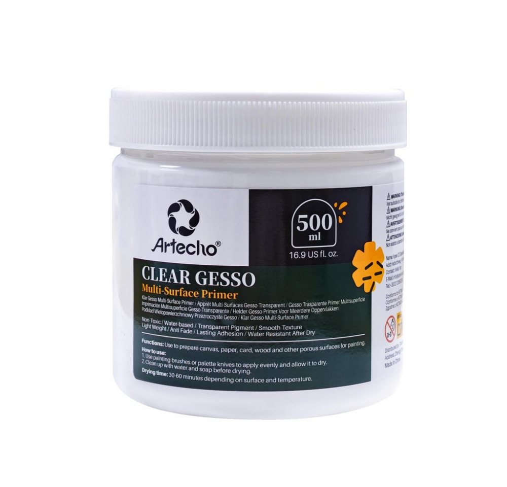 Artecho Bastelfarbe Gesso Grundierung Transparent 500 ml – Acryl Grundierung,Grundierfarbe, Für Leinwand, Papier, Holz & Karton – Wasserfest, Dauerhafte Haftung Bild 3