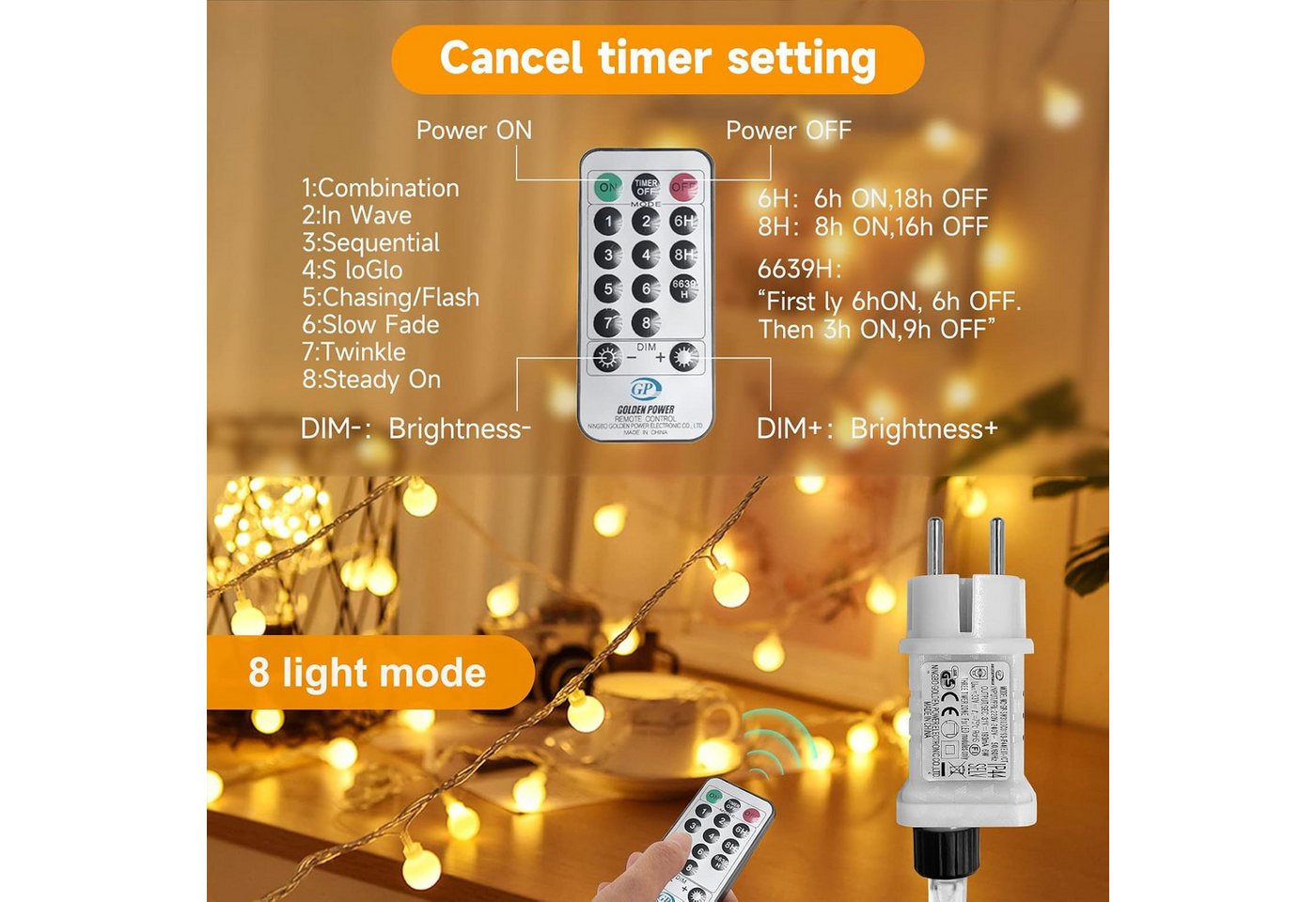 GarveeMore Lichterkette 200/300 LEDs Lichterkette 20m/30m dimmbar, 8 Modi, Party- & Weihnachtsdeko In/Outdoor, warmweiß Bild 2
